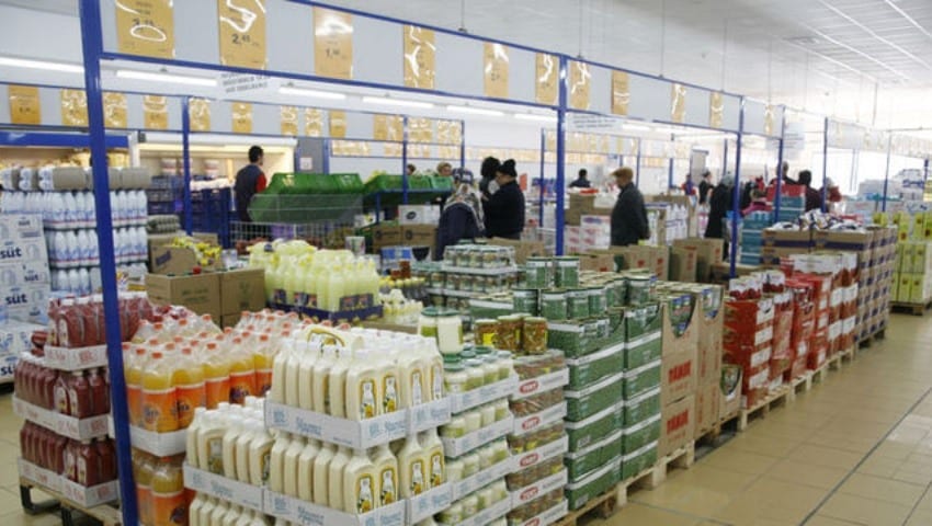 Interior view of BİM supermarket aisles