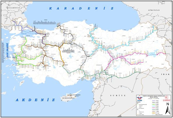 Map of train routes in Turkey