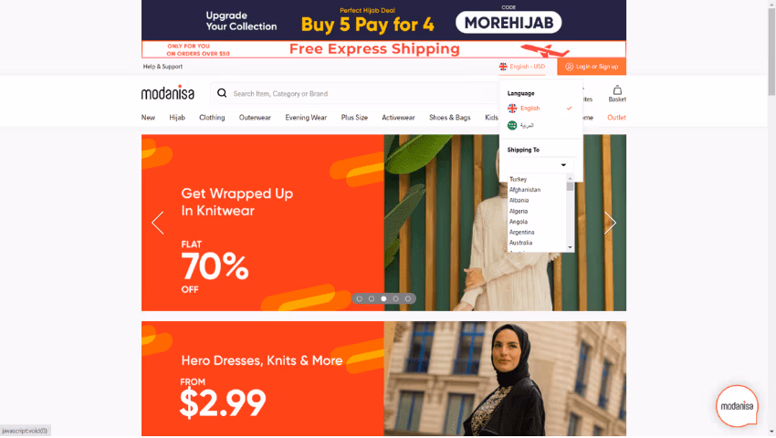 Shopping en ligne Modanisa Capture d'écran du site Modanisa