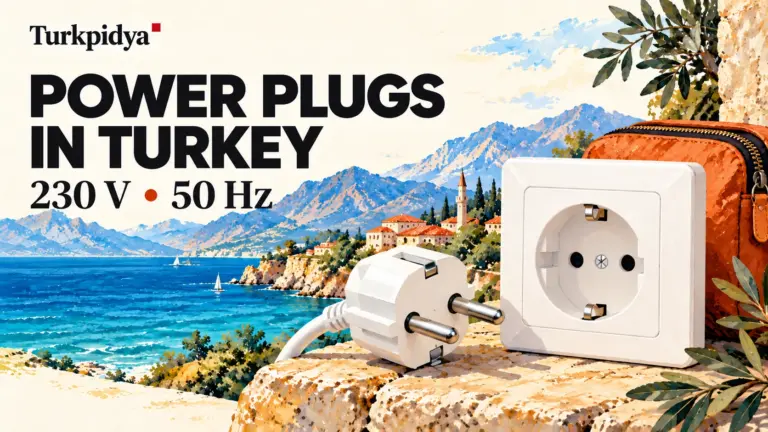 Turkpidya guide to power plugs in Turkey: Type F plug and socket, 230 V and 50 Hz.