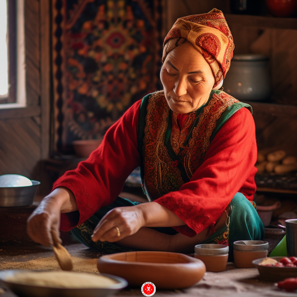 Öreg kazah babuska nő