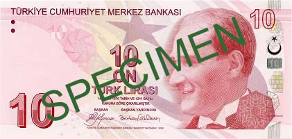 10 Turkish Lira Front