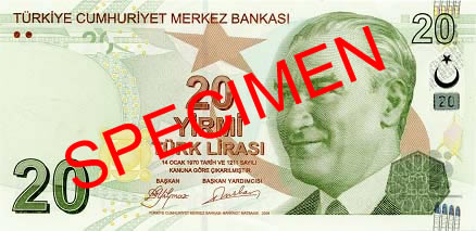 20 Turkish Lira Front