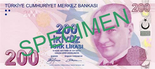 200 Turkish Lira Front