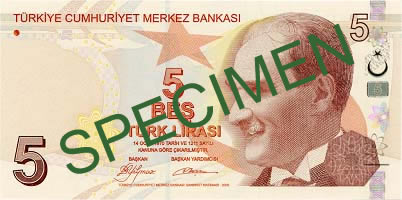 5 Turkish Lira Front