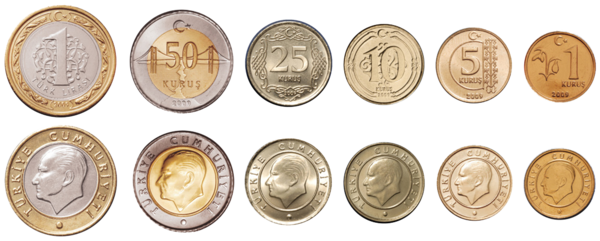 Türkische Lira und Kurus-Münzen