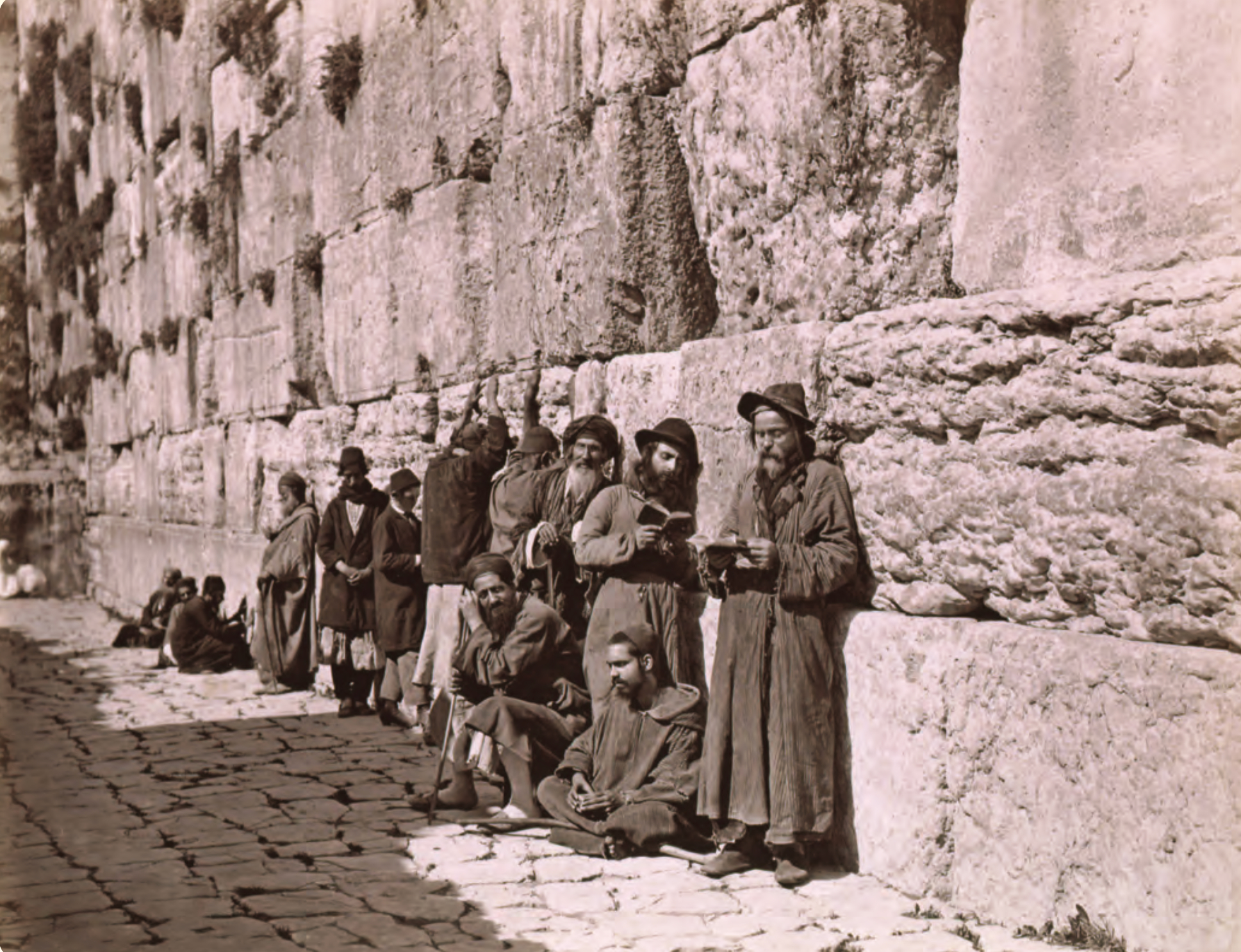 Jews Pray next to Wailing Wall in Ottoman Jerusalem