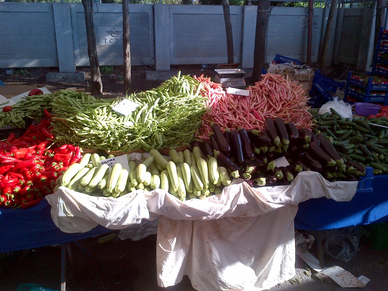 Beans, aubergines, courgettes and peppers at Göztepe market in Istanbul