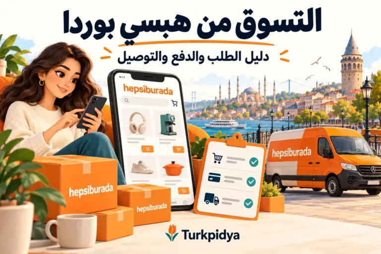 رسم توضيحي للتسوق من هبسي بوردا والطلب والدفع والتوصيل