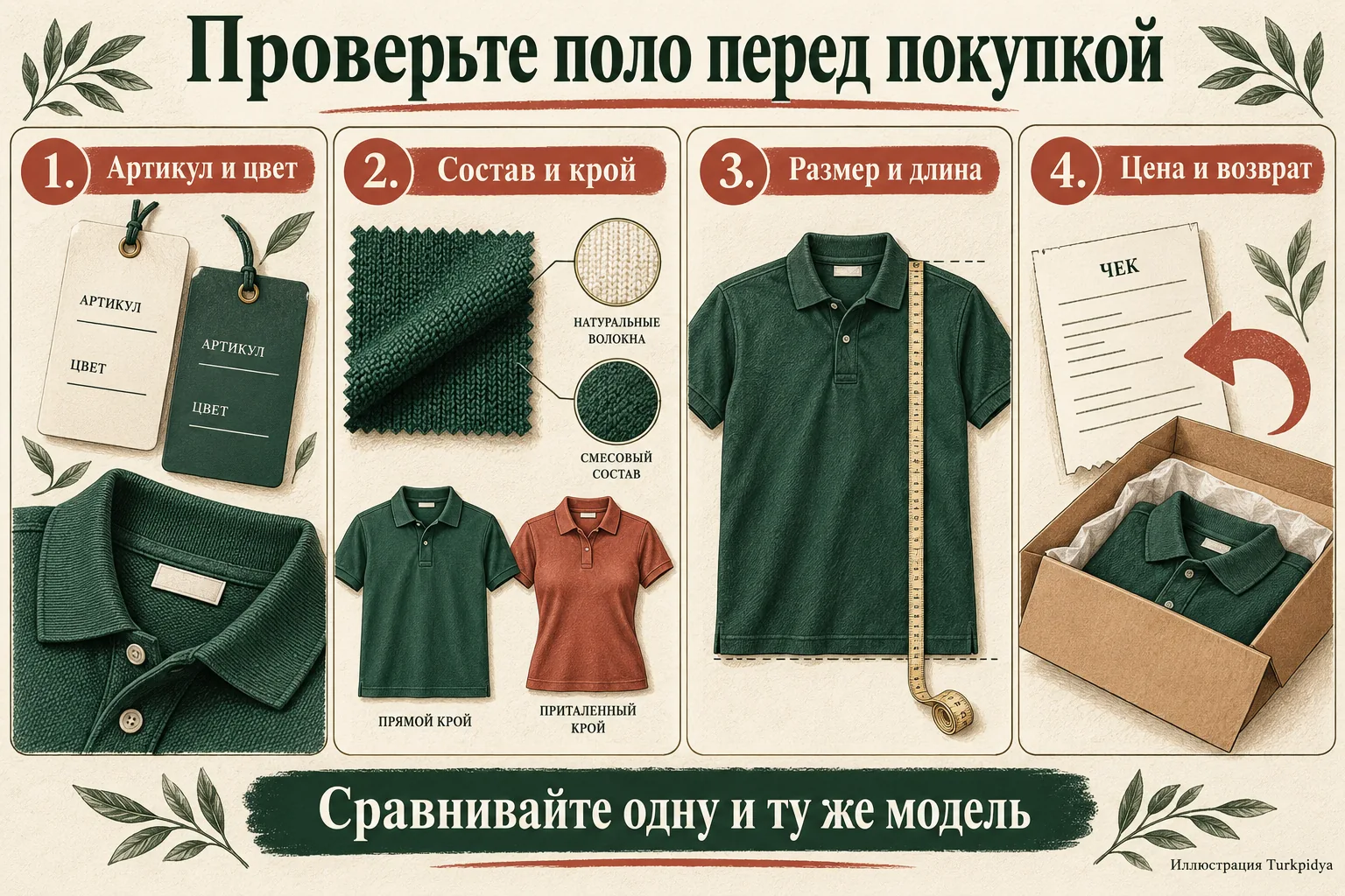 Четыре проверки перед покупкой поло: артикул и цвет, состав и крой, размер и длина, цена и возврат