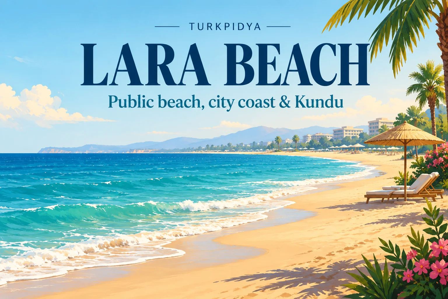Illustrated Lara Beach cover with turquoise water, sand and palm trees