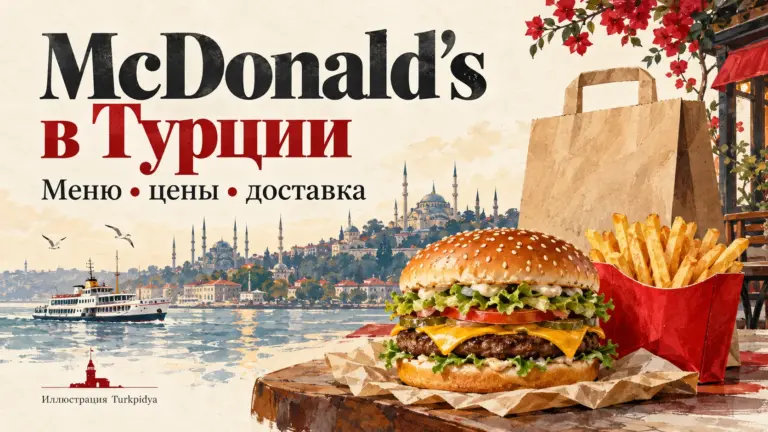 McDonald’s в Турции: иллюстрация бургера, картофеля и заказа с собой