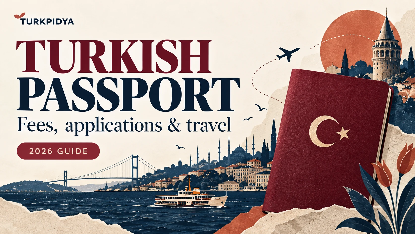 Illustration: Our earlier cover: a burgundy passport over the Bosphorus
