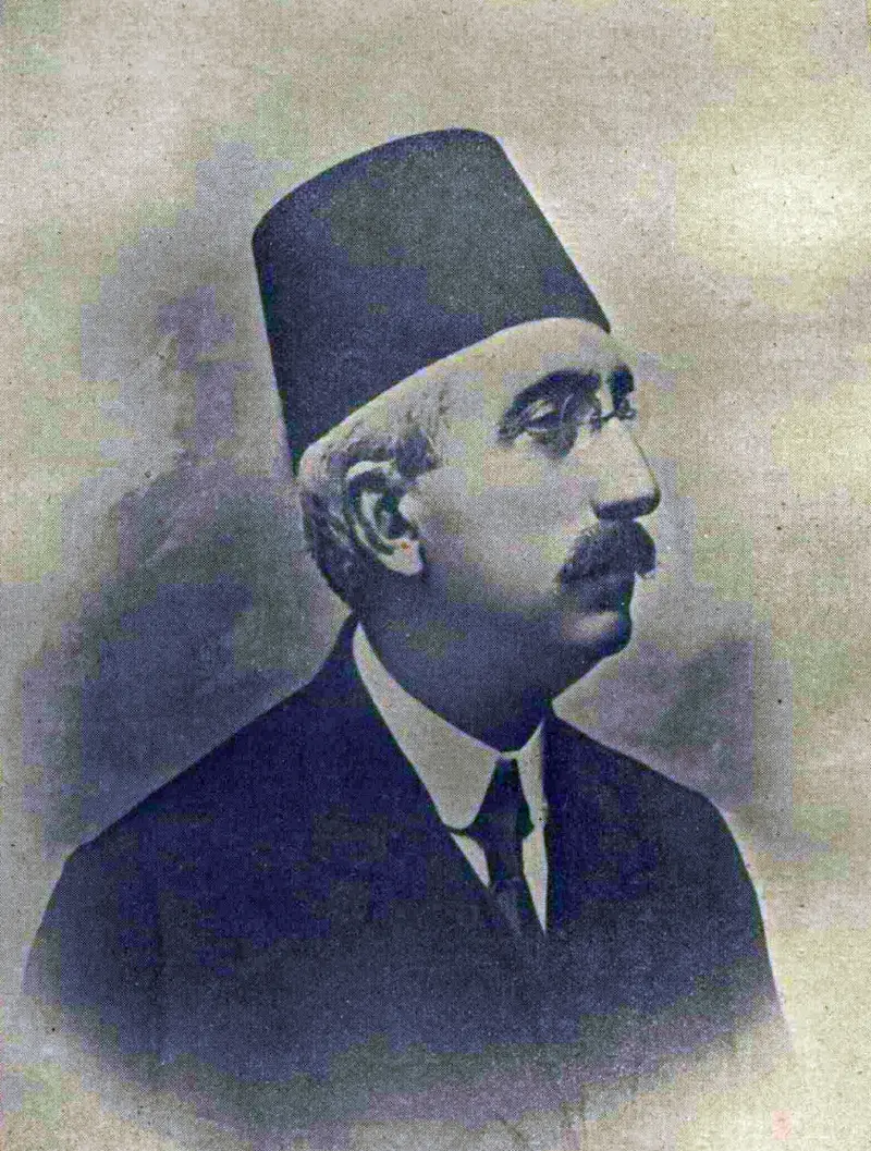 Zeitschriftentitelblatt mit einem ovalen Porträt von Mehmed VI. mit Fes und dunklem Anzug