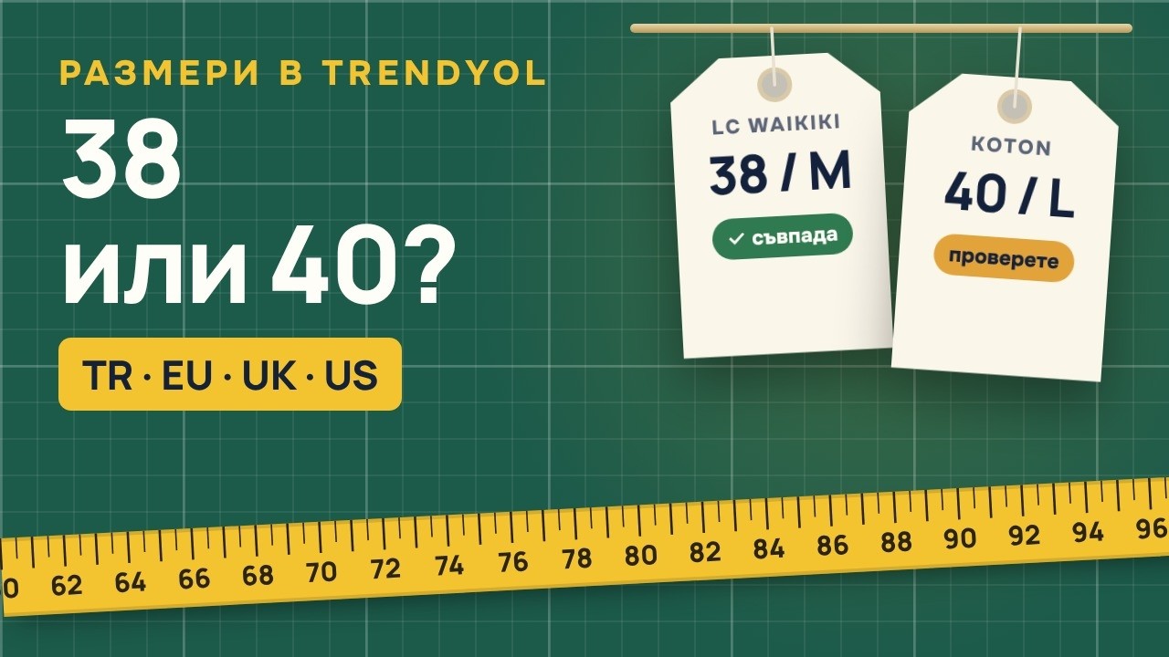Trendyol таблица с размери: дрехи и обувки, TR, EU, UK и US (2026)